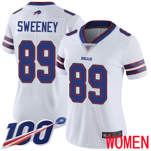 Women Buffalo Bills #89 Tommy Sweeney White Vapor Untouchable Limited Player 100th Season NFL Jersey